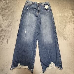 Ella Moss Jeans Juniors 29 Blue Cropped Wide Leg Distressed Fringe Denim